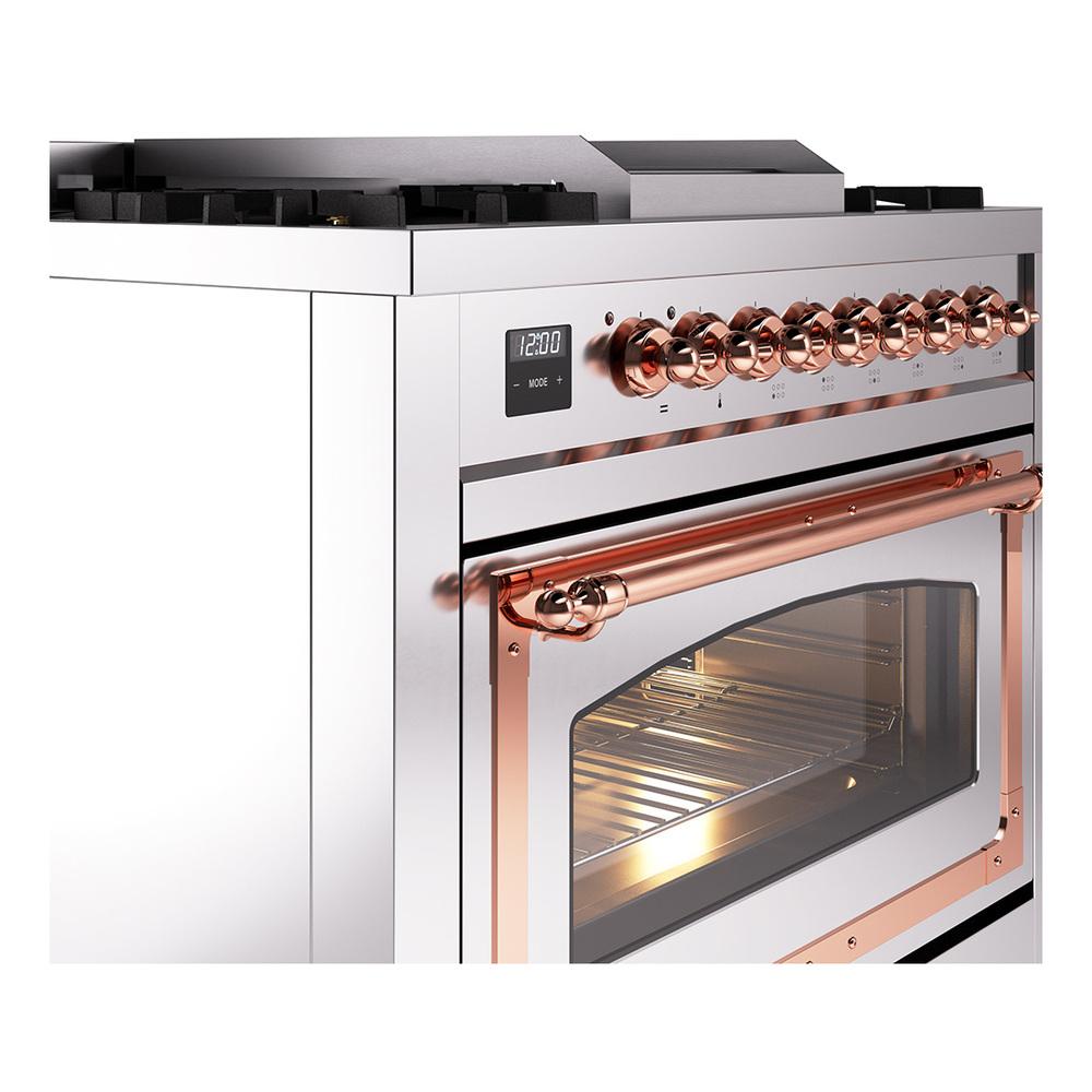 ILVE UN36FNMPSSP Nostalgie II Noblesse 36 inch Dual Fuel Range (Natural Gas, Triple Glass Door, Stainless Steel, Copper)