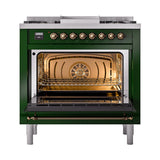 ILVE UN36FNMPEGB Nostalgie II Noblesse 36 inch Dual Fuel Range (Natural Gas, Triple Glass Door, Emerald Green, Burnished)