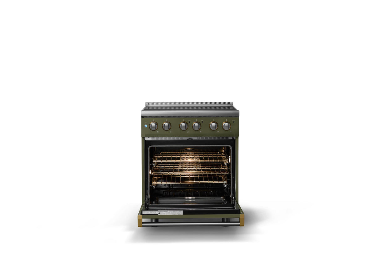 30"W. Electric Range (Finish: Martini, Trim: Brushed Brass)