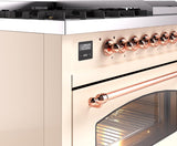 Nostalgie II 48 Inch Dual Fuel Liquid Propane Freestanding Range in Antique White with Copper Trim