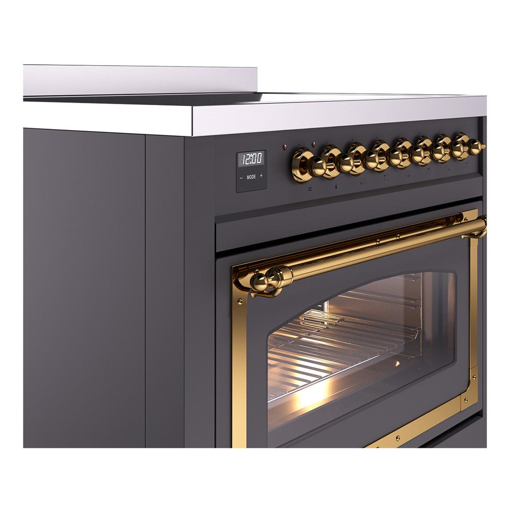 ILVE UNI366NMPMGG Nostalgie II Noblesse 36 inch Induction Range (Triple Glass Door, Graphite Matte, Brass)