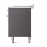 ILVE UN60FSQNMPMGCLP Nostalgie II Noblesse 60 inch Dual Fuel Range (7 Sealed Burners + Griddle + French Top, Liquid Propane, Solid Door, Graphite Matte, Chrome)
