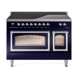 ILVE UNI486NMPMBC Nostalgie II Noblesse 48 inch Induction Range (Triple Glass Door, Midnight Blue, Chrome)