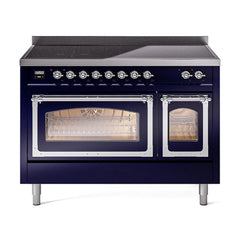ILVE UNI486NMPMBC Nostalgie II Noblesse 48 inch Induction Range (Triple Glass Door, Midnight Blue, Chrome)