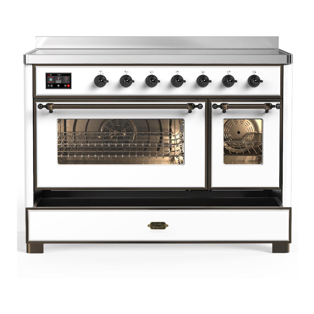 ILVE UMIB48NR3WHB Majestic III 48 inch Induction Range with 6 Elements, 5.02 cu. ft. Total Oven Capacity (Triple Glass Door, White, Burnished)