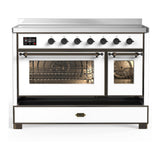 ILVE UMIB48NR3WHB Majestic III 48 inch Induction Range with 6 Elements, 5.02 cu. ft. Total Oven Capacity (Triple Glass Door, White, Burnished)