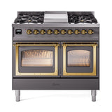 ILVE UND40FNMPMGGLP Nostalgie II Noblesse 40 inch Dual Fuel Range (Liquid Propane, Triple Glass Door, Graphite Matte, Brass)