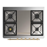 ILVE UM36FNR3AWG Majestic III 36 inch Dual Fuel Range with 6 Black Brass Burners and Griddle, Dual Function Burner up to 25,000 BTU (Triple Glass Door, Antique White, Brass, Natural Gas)