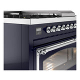 ILVE UN48FSNMPMBC Nostalgie II Noblesse 48 inch Dual Fuel Range (5 Sealed Burners + Griddle + French Top, Natural Gas, Triple Glass Door, Midnight Blue, Chrome)