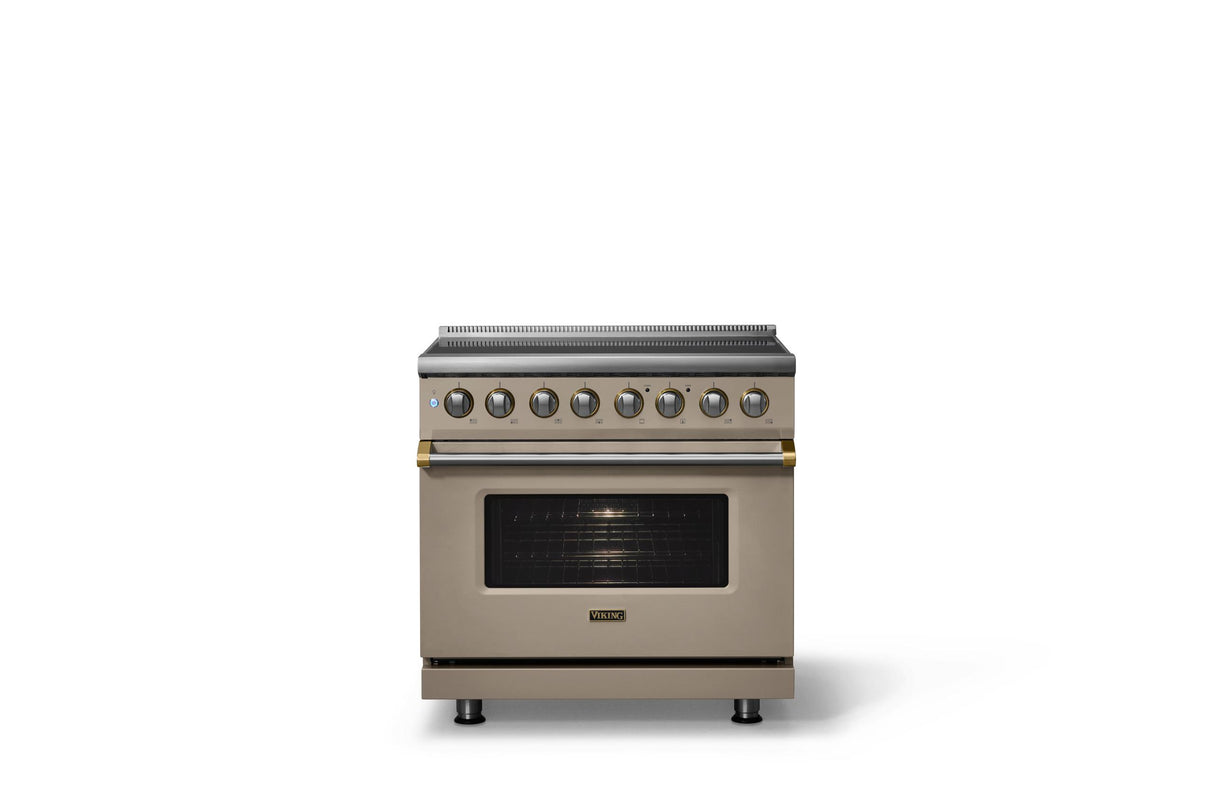 36"W. Induction Range (Finish: Nantucket, Trim: Brushed Brass)