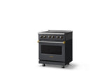 30"W. Electric Range (Finish: Cast Black, Trim: Brushed Brass)