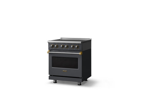 30"W. Electric Range (Finish: Cast Black, Trim: Brushed Brass)