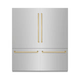 ZLINE Autograph Edition 72 in. 39.6 cu. ft. French Door Built-In Bottom Freezer Refrigerator with Water Dispensers and Ice Makers in Stainless Steel with Graphite Gray Interior and Champagne Bronze Accents (GRBITZ-304-72CB)