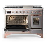 ILVE UM48FNR3SSP Majestic III 48 inch Dual Fuel Range with 8 Burners and Griddle, Dual Function Burner up to 25,000 BTU (Natural Gas, Triple Glass Door, Stainless Steel, Copper)