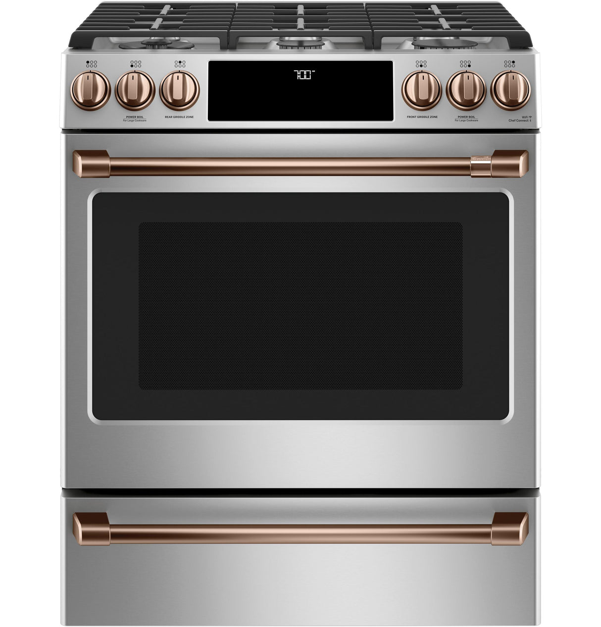 Café™ 30" Smart Slide-In, Front-Control, Gas Range with Convection Oven