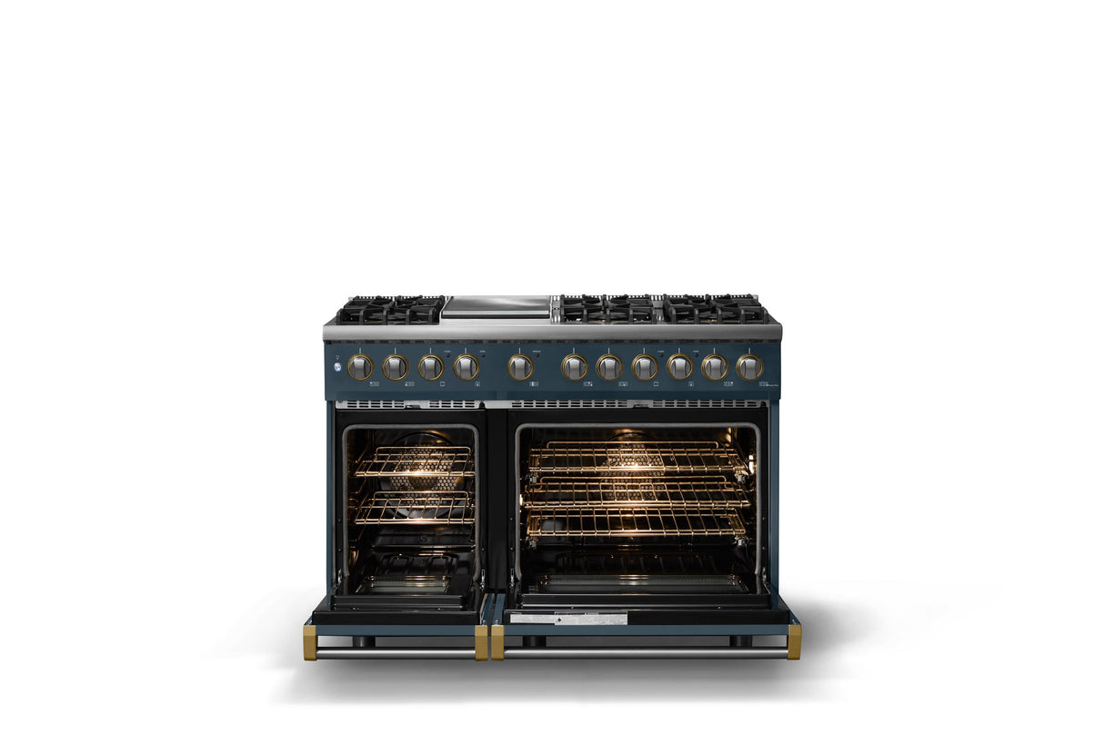 48"W. Dual Fuel Range (Burner: 6g, Finish: Squall, Trim: Brushed Brass, Fuel: Propane)