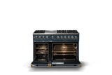 48"W. Dual Fuel Range (Burner: 6g, Finish: Squall, Trim: Brushed Brass, Fuel: Natural Gas)