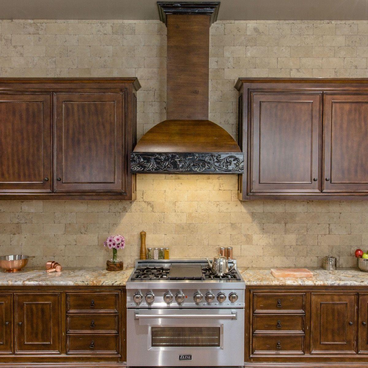 ZLINE 48 in. Wooden Wall Mount Range Hood in Antigua and Walnut - Includes Remote Motor
