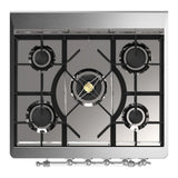 ILVE UM30QNR3WHC Majestic III 30 inch Dual Fuel Range with 5 Black Brass Burners, Dual Function Burner up to 25,000 BTU (Natural Gas, Solid Door, White, Chrome)