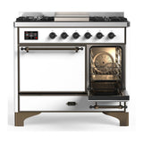 ILVE UMD40FQNR3WHB Majestic III 40 inch Dual Fuel Range with 6 Burners and Griddle, Dual Function Burner up to 25,000 BTU (Natural Gas, Solid Door, White, Burnished)