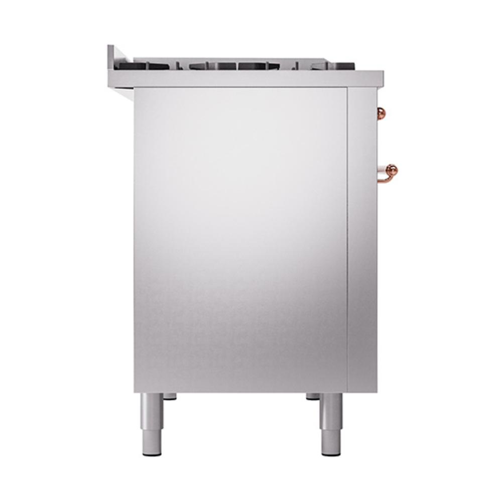 ILVE UN48FQNMPSSPLP Nostalgie II Noblesse 48 inch Dual Fuel Range (8 Sealed Burners + Griddle, Liquid Propane, Solid Door, Stainless Steel, Copper)