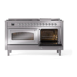 ILVE UN60FNMPSSCLP Nostalgie II Noblesse 60 inch Dual Fuel Range (9 Sealed Burners + Griddle, Liquid Propane, Triple Glass Door, Stainless Steel, Chrome)