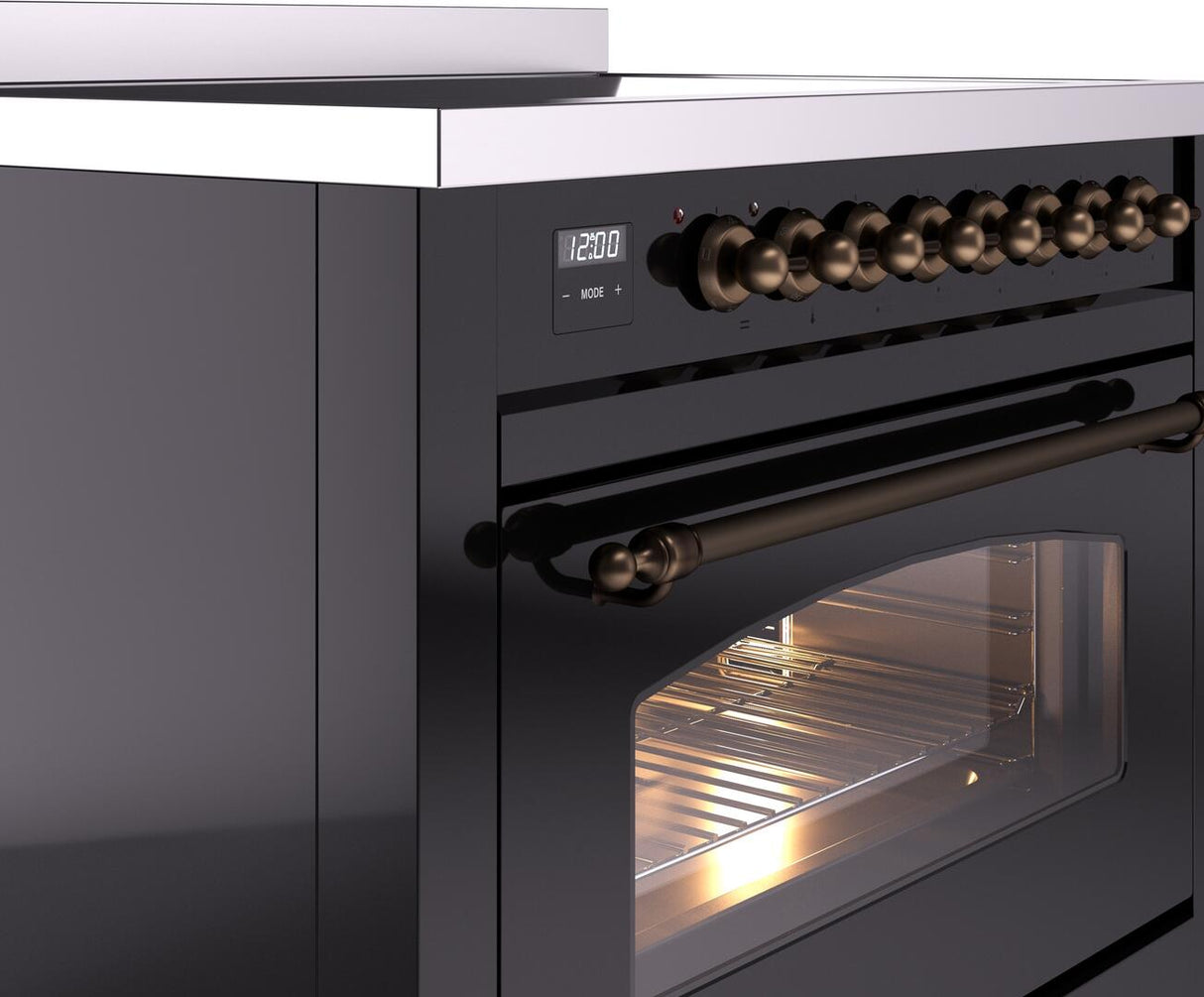 Nostalgie II 36 Inch Electric Freestanding Range in Glossy Black with Bronze Trim