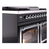 ILVE UND40FNMPBKCLP Nostalgie II Noblesse 40 inch Dual Fuel Range (Liquid Propane, Triple Glass Door, Glossy Black, Chrome)