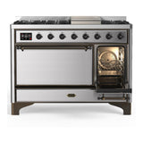 ILVE UM48FQNR3SSB Majestic III 48 inch Dual Fuel Range with 8 Burners and Griddle, Dual Function Burner up to 25,000 BTU (Natural Gas, Solid Door, Stainless Steel, Burnished)