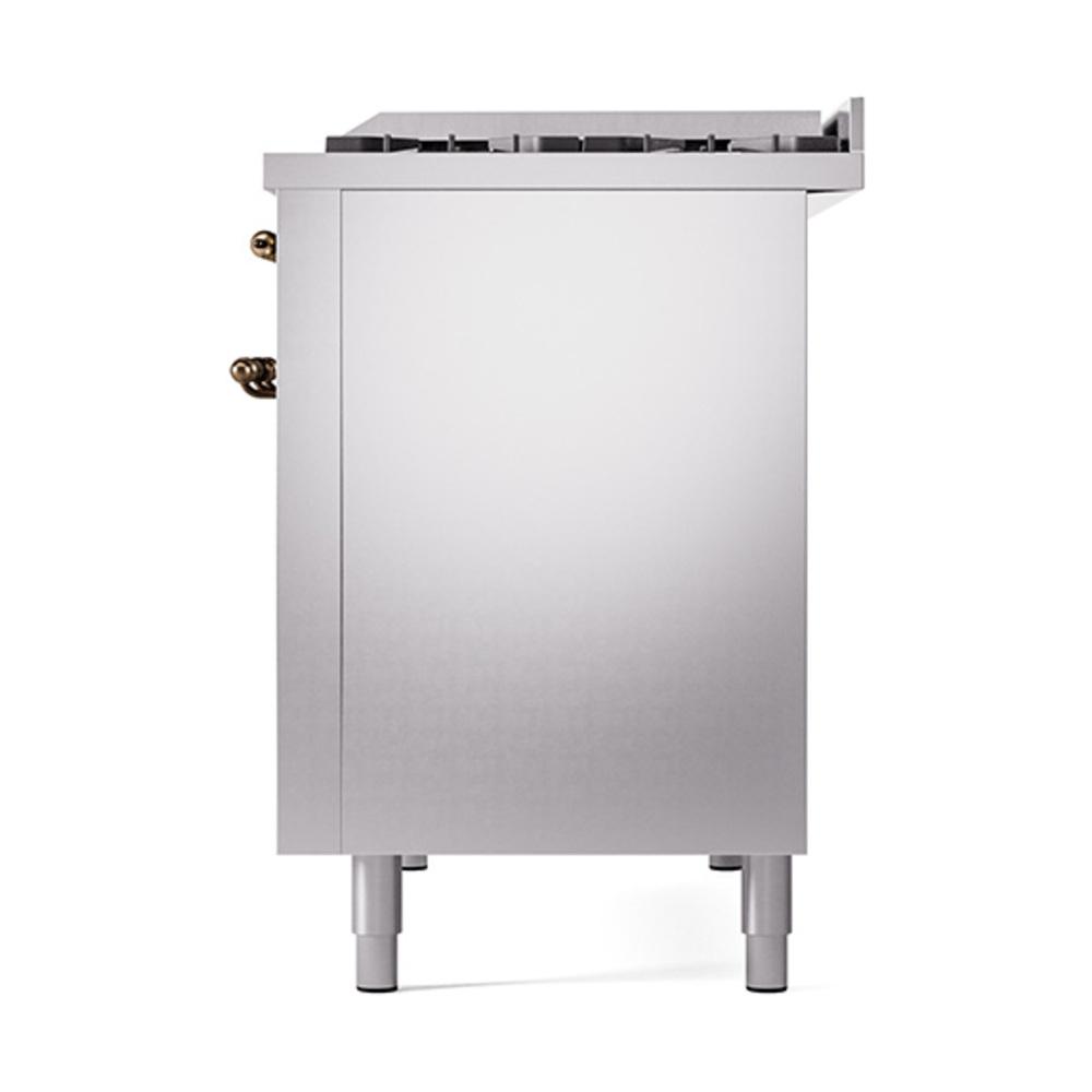 ILVE UN48FQNMPSSBLP Nostalgie II Noblesse 48 inch Dual Fuel Range (8 Sealed Burners + Griddle, Liquid Propane, Solid Door, Stainless Steel, Burnished)