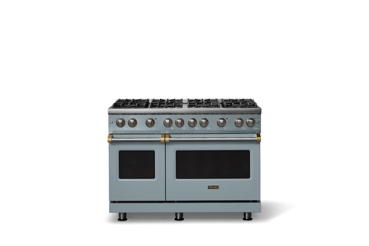 48"W. Sealed Burner Gas Range (Burner: 8b, Finish: November Sky, Trim: Brushed Brass, Fuel: Natural Gas)