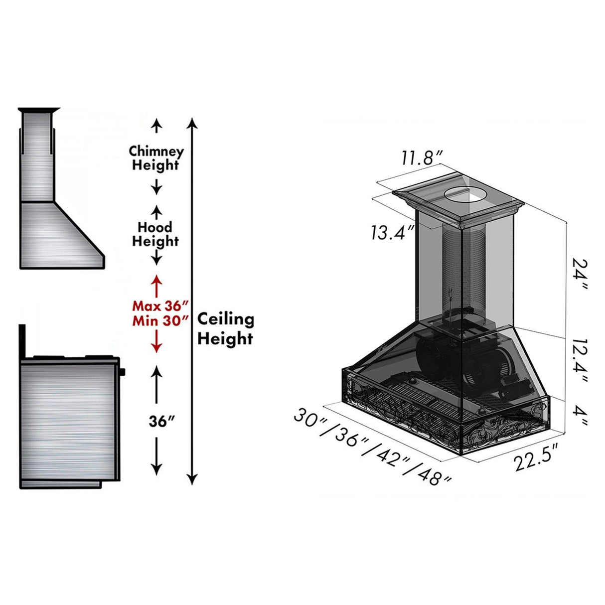 ZLINE Wooden Wall Mount Range Hood in Walnut - Includes Remote Motor (373RR) [Size: 42 Inch, CFM: 400]