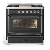 ILVE UM36FNR3MGCLP Majestic III 36 inch Dual Fuel Range with 6 Black Brass Burners and Griddle, Dual Function Burner up to 25,000 BTU (Triple Glass Door, Graphite Matte, Chrome, Liquid Propane)