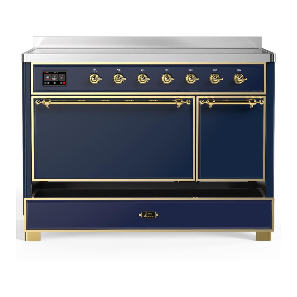 ILVE UMIB48QNR3MBG Majestic III 48 inch Induction Range with 6 Elements, 5.02 cu. ft. Total Oven Capacity (Solid Door, Midnight Blue, Brass)