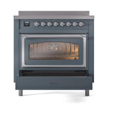 ILVE UNI366NMPBGC Nostalgie II Noblesse 36 inch Induction Range (Triple Glass Door, Blue Grey, Chrome)