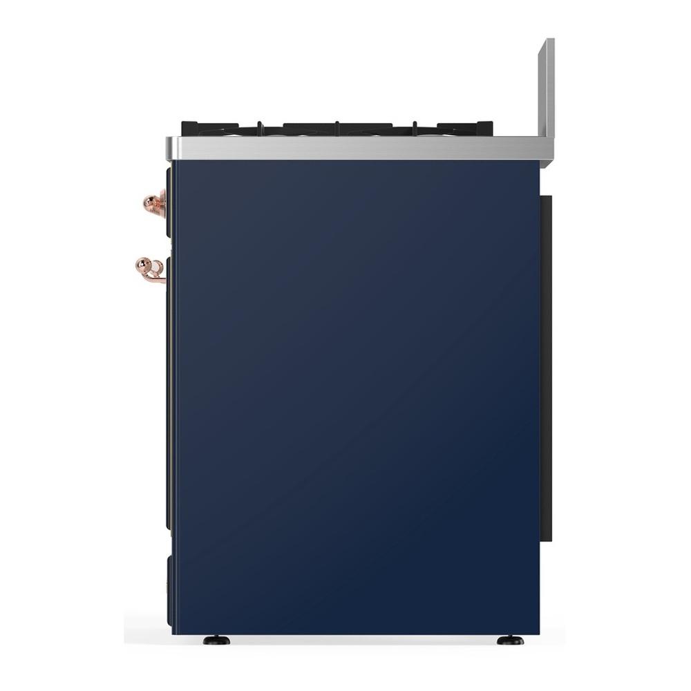 ILVE UM30NR3MBP Majestic III 30 inch Dual Fuel Range with 5 Black Brass Burners, Dual Function Burner up to 25,000 BTU (Natural Gas, Triple Glass Door, Midnight Blue, Copper)