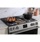 Café™ 30" Smart Slide-In, Front-Control, Gas Double-Oven Range with Convection in Platinum Glass