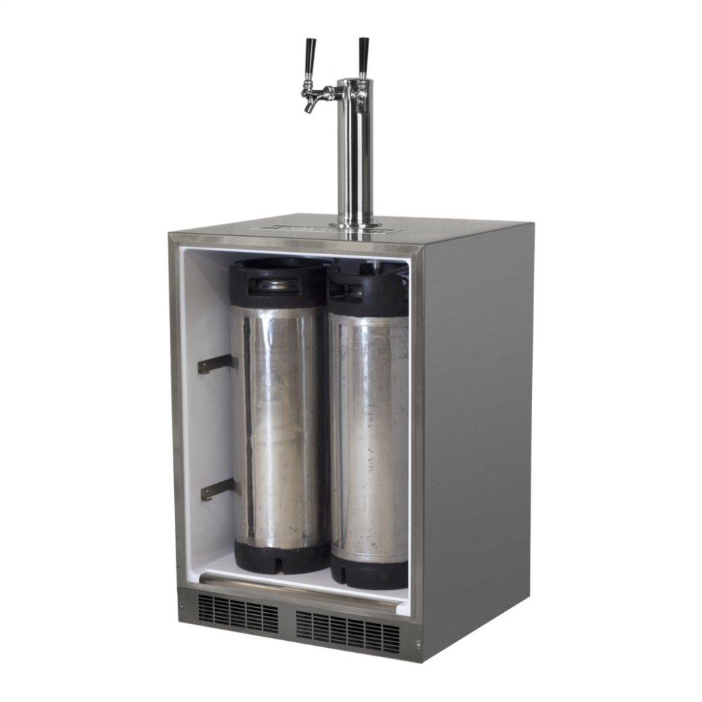 Outdoor 24" Twin Tap Built In Beer Dispenser with Stainless Steel Door - Solid Stainless Steel Door With Lock - Right Hinge