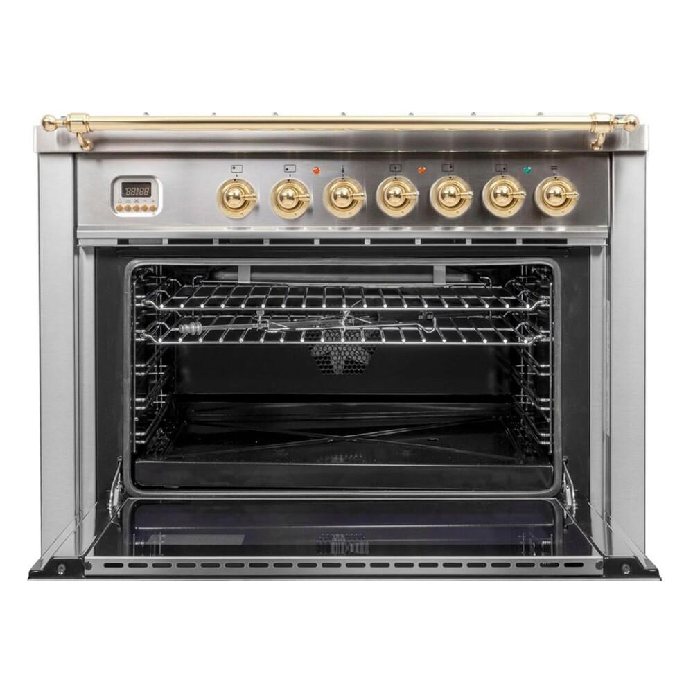 ILVE UPN90FDMPI Nostalgie I 36 inch Dual Fuel Range (Stainless Steel, Brass Trim) (Natural Gas)