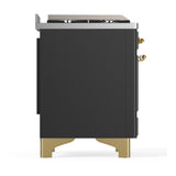 ILVE UM60FSNR3MGG Majestic III 60 inch Dual Fuel Range with 7 Burners, Griddle and French Top, Dual Function Burner with up to 25,000 BTU (Natural Gas, Triple Glass Door, Graphite Matte, Brass)