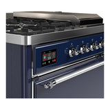 ILVE UM48FSQNR3MBCLP Majestic III 48 inch Dual Fuel Range with 5 Black Brass Burners, Griddle and French Top, Dual Function Burner up to 25,000 BTU (Liquid Propane, Solid Door, Midnight Blue, Chrome)