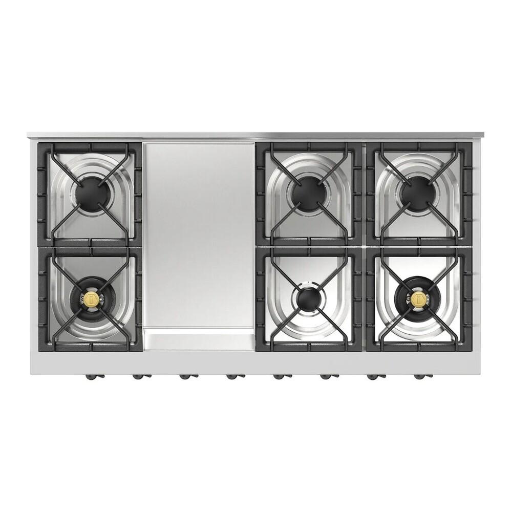 ILVE UHCP48FNSSBLP Nostalgie II 48 inch Built-In Gas Rangetop with Griddle, in Stainless Steel (Liquid Propane, Burnished)