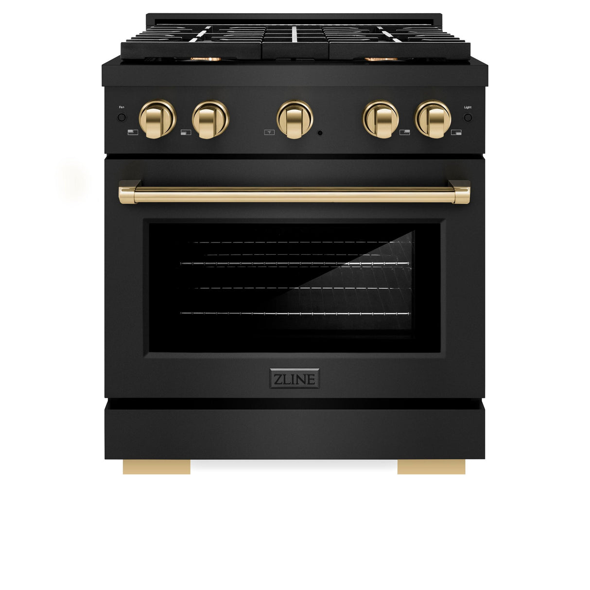 ZLINE Autograph Edition 30 in. 4.2 cu. ft. 4 Burner Gas Range with Convection Gas Oven in Black Stainless Steel and Polished Gold Accents (SGRBZ-30-G)