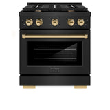 ZLINE Autograph Edition 30 in. 4.2 cu. ft. 4 Burner Gas Range with Convection Gas Oven in Black Stainless Steel and Polished Gold Accents (SGRBZ-30-G)