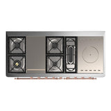 ILVE UM60FSQNR3EGP Majestic III 60 inch Dual Fuel Range with 7 Burners, Griddle and French Top, Dual Function Burner with up to 25,000 BTU (Natural Gas, Solid Door, Emerald Green, Copper)