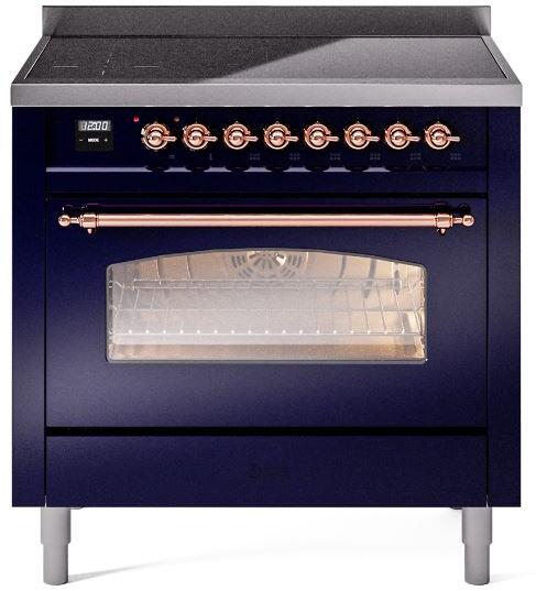 Nostalgie II 36 Inch Electric Freestanding Range in Blue with Copper Trim