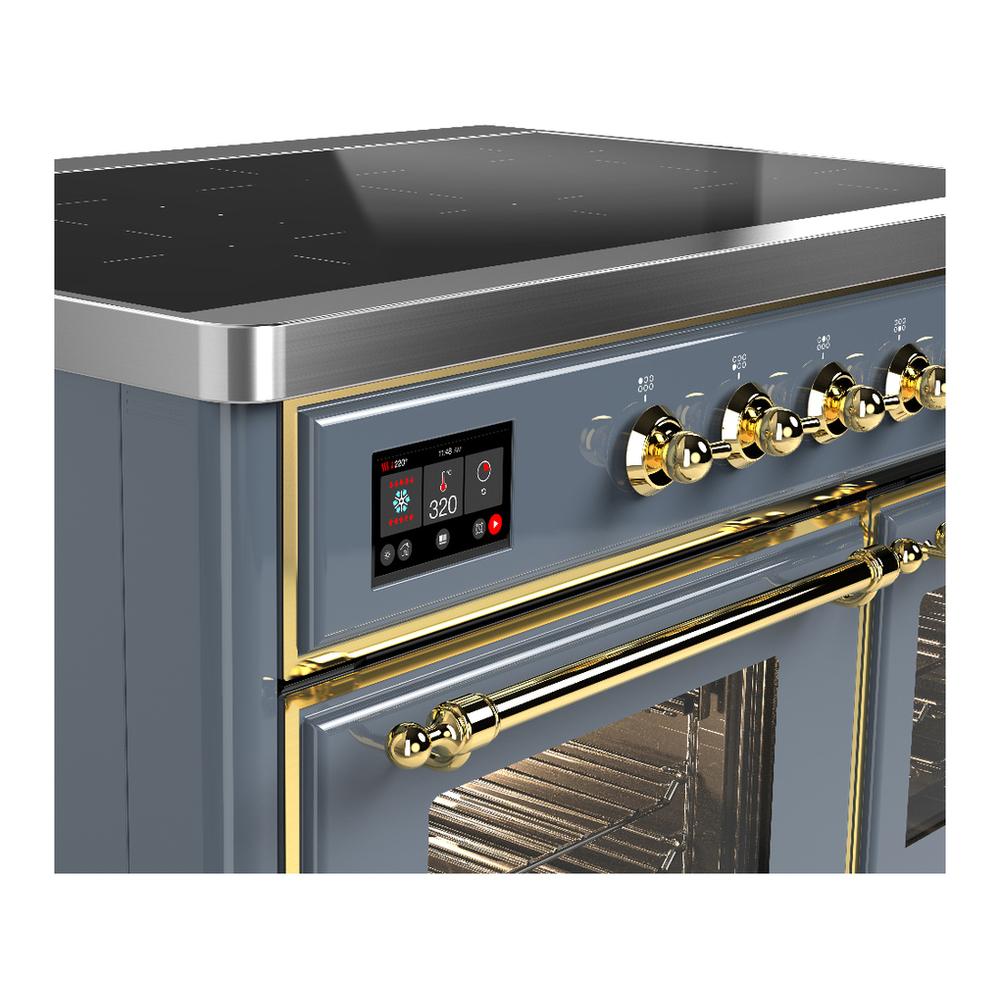 ILVE UMDIB40NR3BGG Majestic III 40 inch Induction Range with 6 Elements, 3.82 cu. ft. Total Oven Capacity (Triple Glass Door, Blue Grey, Brass)