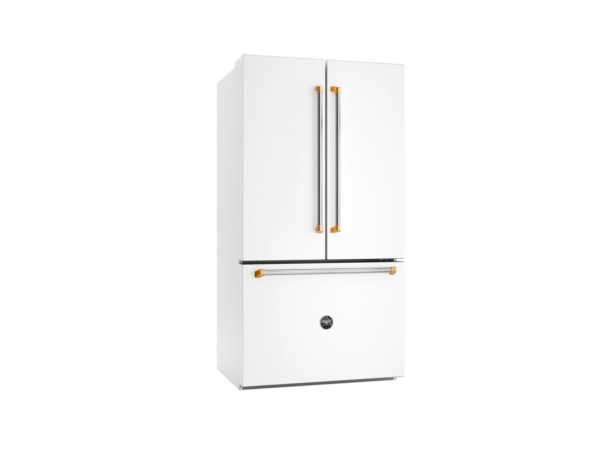 Bertazzoni Master Series 36 in. 26.2 Cu. Ft. Bianco Matt with Gold Accents Counter Depth French Door Refrigerator