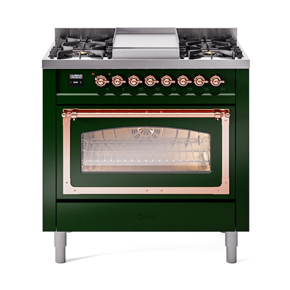 ILVE UN36FNMPEGP Nostalgie II Noblesse 36 inch Dual Fuel Range (Natural Gas, Triple Glass Door, Emerald Green, Copper)