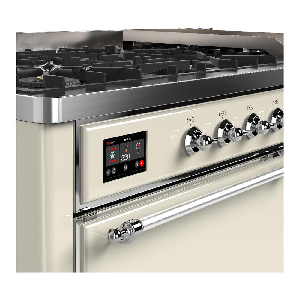 ILVE UM60FQNR3AWC Majestic III 60 inch Dual Fuel Range with 9 Burners and Griddle, Dual Function Burner up to 25,000 BTU (Natural Gas, Solid Door, Antique White, Chrome)